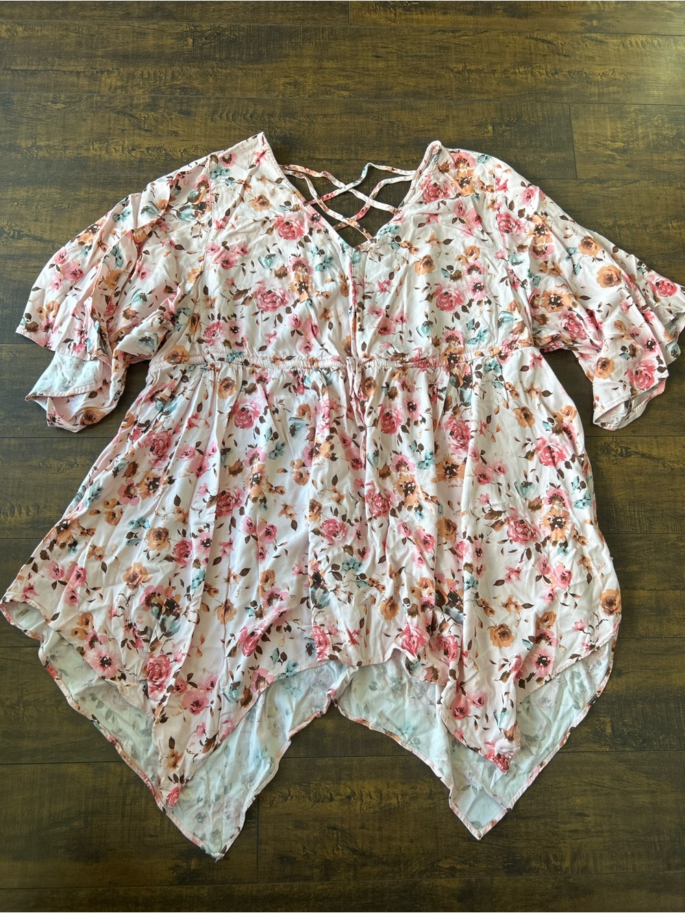 torrid Pink Floral Crisscross Peplum Tunic